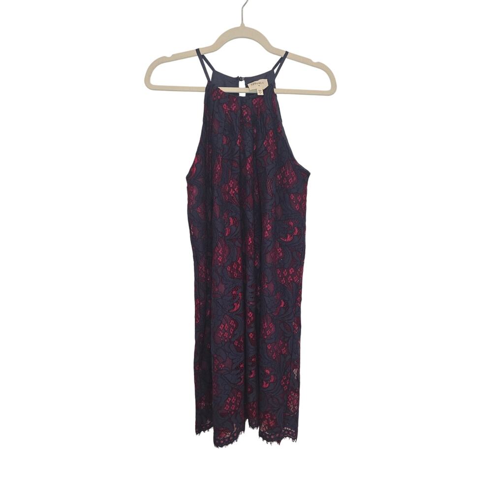 Beautiful Everly Red and Blue lace mini dress size small.